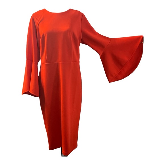 Eloquii Women’s Red Flare Sleeve Scuba Dress Size 16 NWT - Picture 6 of 9